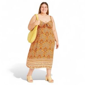 Knox Rose Front Tie Orange Midi Dress 4X